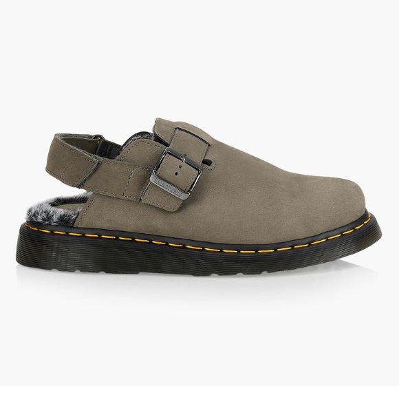 ✨Sold✨Dr. Martens Jorge ll Fur Line Khaki Mule Clog Tumbled Leather Mens Size 10 - Picture 5 of 11